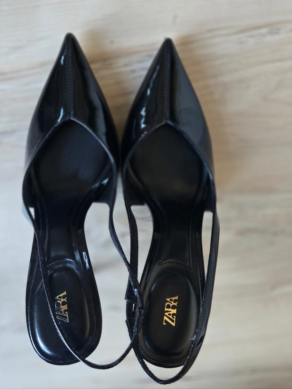 Zara Black Patent Slingback Stiletto Heels